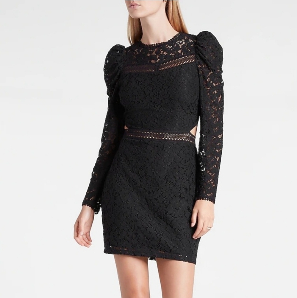 NWT EXPRESS Lace Puff Sleeve Side Cutout Sheath Dress